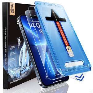 매직 존 2팩 아이폰 13 프로 맥스/아이폰 14 플러스 6.7인치 강화 유리 스크린 프로텍터, 자동 먼지 제거 설치, 버블 프리, HD 클리어, 간편한 설치