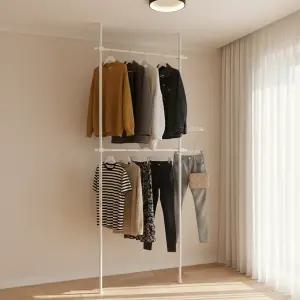 힘센업행거 1칸 2가로봉 튼튼한 스틸폴행거 /수납정리용 / 길이조절 가능 / 드레스룸