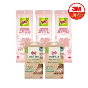 [3M] 내추럴 옥수수 그물망사 수세미 3입x2개(총6입)+베이비핑크 고무장갑(소/중/대 선택) 3개