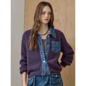 [하프클럽/]워싱 데님 카라 포켓 니트 가디건