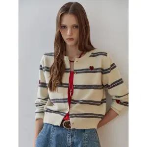 [하프클럽/]하트 스트라이프 펄 니트 가디건