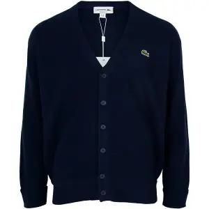 라코스테 25FW 블루마린 릴렉스드 핏 링스링스 울 카디건 AH0397 166