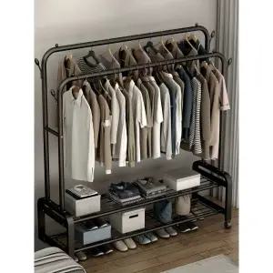 철제 이중 행거 수납 이중철재다리행거 옷걸이행거 블랙 철재