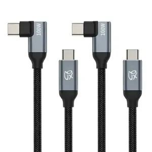 언박싱 렉토 패브릭 90도 L자형 C to C PD 100W E-Marker칩 초고속충전케이블, 블랙 [2개입]