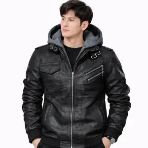 카멜롯 남성 기모후드 가죽 코트