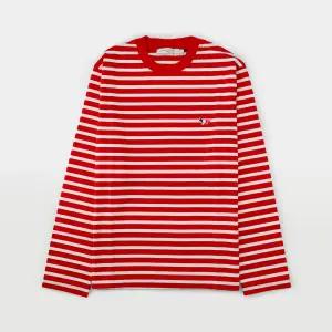 메종키츠네 트리컬러 폭스 패치 남녀공용 스트라이프 티셔츠 FU00115KJ0044 REWH