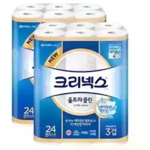 [크리넥스] 크리넥스 3겹 울트라클린 25M 24롤 2팩 화장지 휴지 두루마리