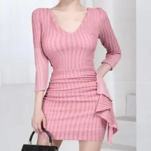 채핏 벨라도 러플7부 원피스 섹시 글램 미니 ops 긴팔 셔링 러플 v넥 h라인 클럽룩