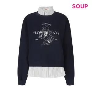 [롯데백화점]SOUP 스트라이프 셔츠 레이어드 맨투맨 티셔츠 S61TS03