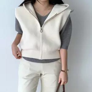 여성 후드 집업 니트 조끼 베스트 레이어드 암홀넓은 체형커버