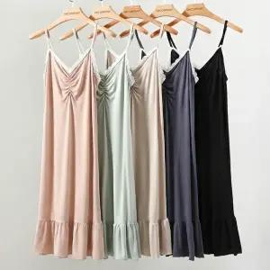 이너퀸 프리수 여성용 여성용 모달 레이스 끈 브이넥 원피스 잠옷 부드러운 여름 홈웨어 이지웨어 슬립 드레스 8025모달끈원피스