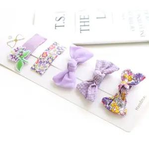 퍼플 락일락 리본 헤어 집게핀 5종세트 4세여아선물/어린이/선물/유아/머리/끈/머리핀/의류/방울/헤어핀
