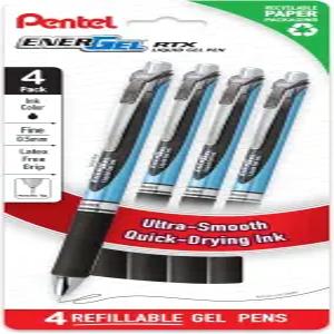 펜텔 에너젤 RTX 리퀴드 젤 펜 니들 팁 파인(0.5mm) 블랙 잉크 플라스틱 프리 4개(BLN75PF4A)