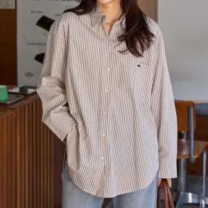 스트라이프 카라 셔츠 긴팔 오버핏 여성 빅사이즈