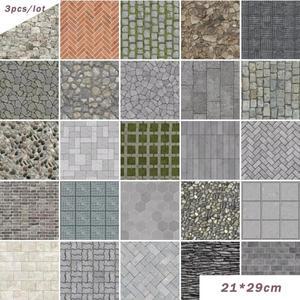 A4 크기 3Pcs 자기 접착 시뮬레이션 벽지 미니어처 바닥 Diy 모델 디오라마 용 인형 집 장식 재료 만들기