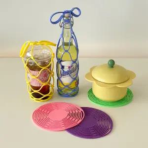 그물 캐리어 2개세트 늘어나는 테이크아웃 텀블러 와인캐리어 음료 냄비 받침대 내열