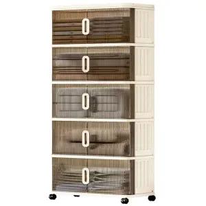 슬라이딩 도어 플라스틱 박스 거실용 다층 수납장 단 50폭 정리함 옷 수납