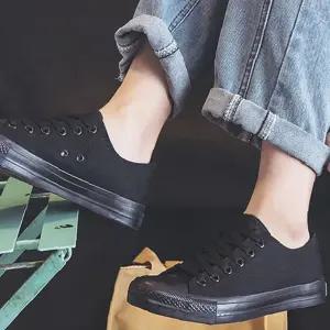 로우 로우스니커즈 스니커즈 남여공용운동화 캔버스 남녀 끈운동화 단화 올블랙 검정 베이직