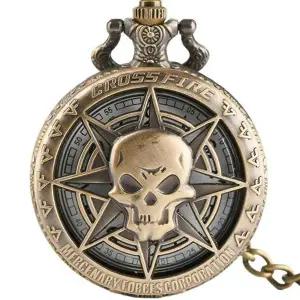 해골 펜던트 시계 레트로 빈티지 할로우 해골 회중 시계 고딕 쿼츠 체인 디자인 목걸이