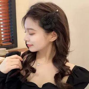 여성 384SSJ63 러블리 똑딱핀 스타일 꽃핀 블랙 꽃브로치헤어핀
