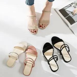 세무 낮은 슈즈 스웨이드 통굽 스트랩 여름 여자 두줄 뮬블로퍼 슬리퍼힐 스니커즈뮬