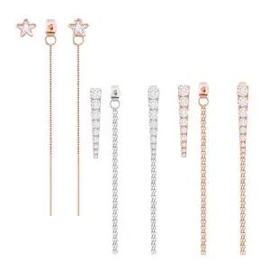 실버 912TMX00 925 은침 롱 체인 스틱 드롭 큐빅 귀걸이