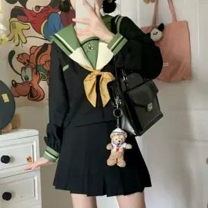 그린블랙 두줄라인 플라워 세라복 프레피룩 긴팔 교복