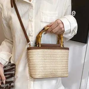 스트랩크로스백 대나무 손잡이 밀짚 크로스백 미니가방 캐주얼가방