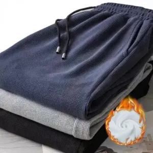 와플바지 겨울용 남성 기모 밴딩 와이드핏 트레이닝 팬츠 방한 와플 원단 일자 바지