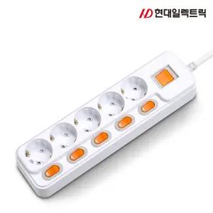 현대 개별+과부하차단 5구 멀티탭 (16A) 멀티 콘센트