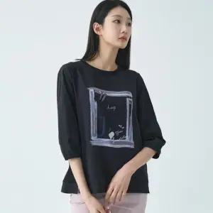 [지센] 여성 우븐패치 7부 티셔츠 LCTSO330_BK