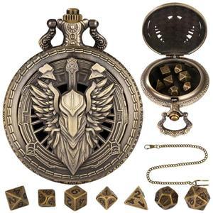 브론즈 레트로 히어로 팔라딘 포켓 시계 케이스 앤티크 게임 테마 및 체인 남성용 매탈 주사위 허리 후크 7