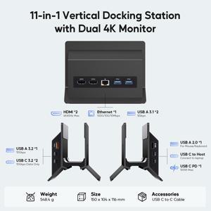 PULWTOP 11 in 1 수직 도킹 스테이션, 2개의 HDMI 4K, 3개의 USB A/C 10Gbps, 이더넷, 타입-C 노트북용 스