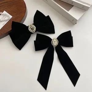 고급스런 벨벳소재 두가지 타입 꽃마크 포인트 리본핀 실크 리본 헤어 핀 올림머리핀 클립 집게핀