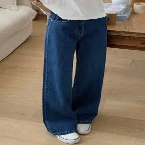 6037 진청 세미와이드 일자핏 데님 (one color) 히든밴딩