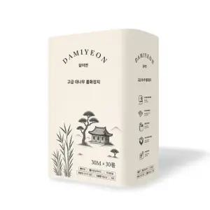 담이연 먼지없는 친환경 대나무 화장지 천연펄프 무형광 무표백 무향 휴지 3겹 30m 30롤 1팩 2팩 3팩