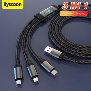 바이스쿤 3 in 1 USB 케이블 마이크로 타입 C 120W 고속 충전 디지털 디스플레이 코드 아이폰호환 15 14 삼