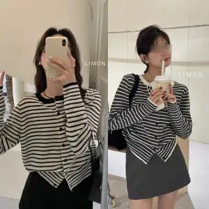 [홀리지]자르니 레귤러 울 라운드 스트라이프 숏 가디건