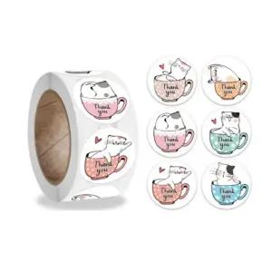 6믹스 컵고양이 땡큐스티커(321) 대용량500pcS 스티커 다이어리꾸미기