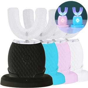 U자형 음파 전동 칫솔 - 차가운 파란색 빛 치아 미백 기능이 있는 360도 실리콘 브러시