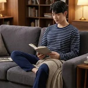 남성 긴팔 잠옷 세트  파자마 사계절 홈웨어 상하의 빅사이즈 실내복