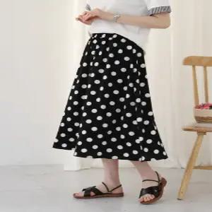 도트 플레어 롱 스커트 /땡땡이 허리밴딩 체형커버 봄 여름 USK110
