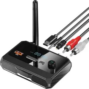 홈 스테레오용 블루투스 5.3 수신기 RCA 어댑터 저지연 및 HD 음악 오디오 광학 AUX 3.5mm 지원 스피커용