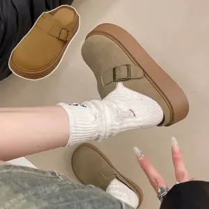 여성 클래식 버클 장식 캐주얼 귀염 둥글둥글 슬리퍼 Mki4+2xMJ