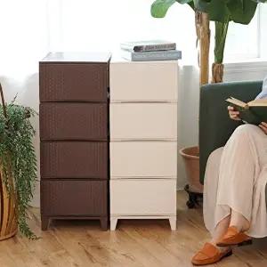 [보노하우스]가든 라탄 서랍장 일반형 4단 플라스틱 수납장 1+1