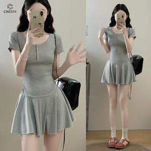 크레스티 여성 청순섹시 발레 스타일 플리츠 원피스 힙한 슬림핏 미니