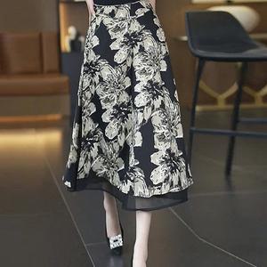 Izeriel 원피스 하이웨스트 양면 착용 가능한 플라워 패턴 여성용 슬림핏 A라인 스커트 봄여름용