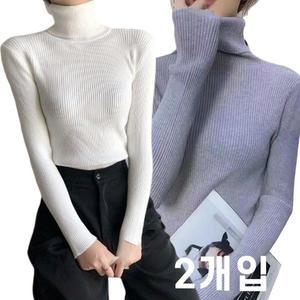 1+1중년여성용 가을겨울 신상 하이넥 니트티 루즈핏 슬림핏 체형커버 세미슬림핏 데일리 오피스룩