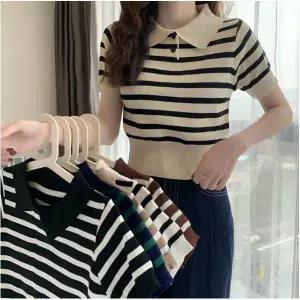 여성 스트라이프 카라 반팔티 4컬러
