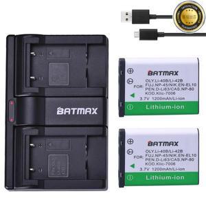 Batmax 2Pcs 1200mAh LI-42B Li 배터리 + OLYMPUS U700 FE230 용 듀얼 USB 충전기